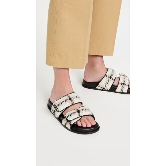 Anine Bing Sid Sandals Straps Beige Plaid Boucle Tweed 40 NEW - Picture 2 of 16